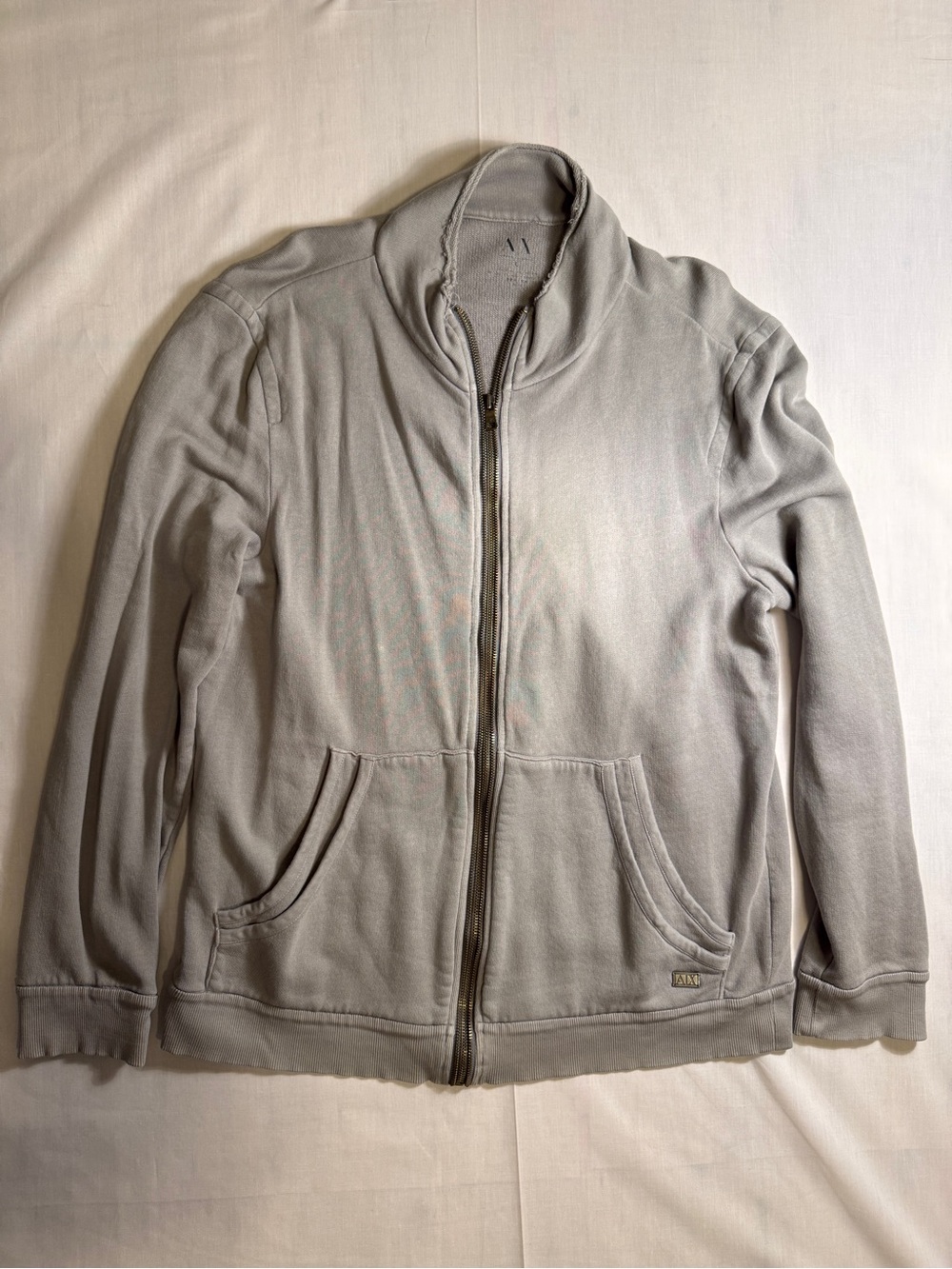 Armani Exchange Jacket Mens Large AX Full Zip French Terry Raw Edge Grey Track